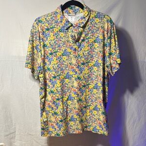 J. Crew Men's Floral Polo Shirt - Yellow and Blue